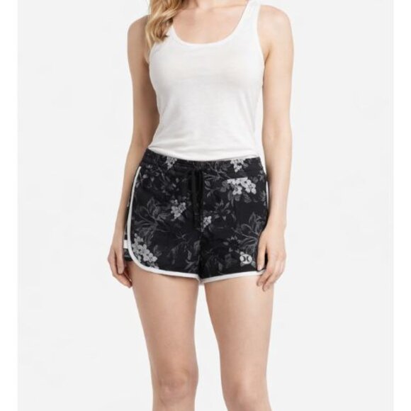 Hurley Pants - Brand New Hurley Black Floral Women's Shorts with White Floral Accents Large